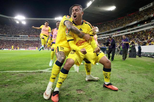 America's midfielder #28 Erick Sanchez  celebrates after scoring his team's second goal goal during the Liga MX Apertura tournament football match between Atlas and America at the Jalisco stadium in Guadalajara, Jalisco state, Mexico on October 21, 2026. (Photo by Ulises RUIZ / AFP)