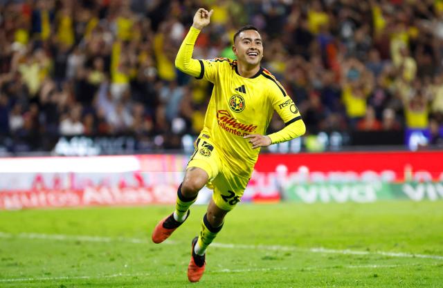 America's midfielder #28 Erick Sanchez  celebrates after scoring his team's second goal goal during the Liga MX Apertura tournament football match between Atlas and America at the Jalisco stadium in Guadalajara, Jalisco state, Mexico on October 21, 2026. (Photo by Ulises RUIZ / AFP)