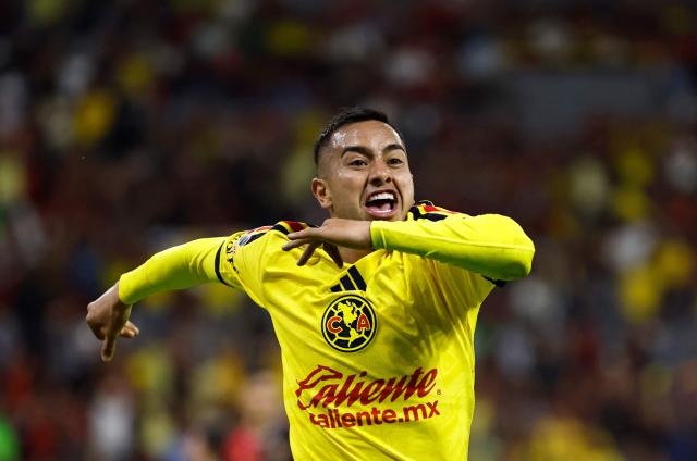 America's midfielder #28 Erick Sanchez  celebrates after scoring his team's second goal goal during the Liga MX Apertura tournament football match between Atlas and America at the Jalisco stadium in Guadalajara, Jalisco state, Mexico on October 21, 2026. (Photo by Ulises RUIZ / AFP)