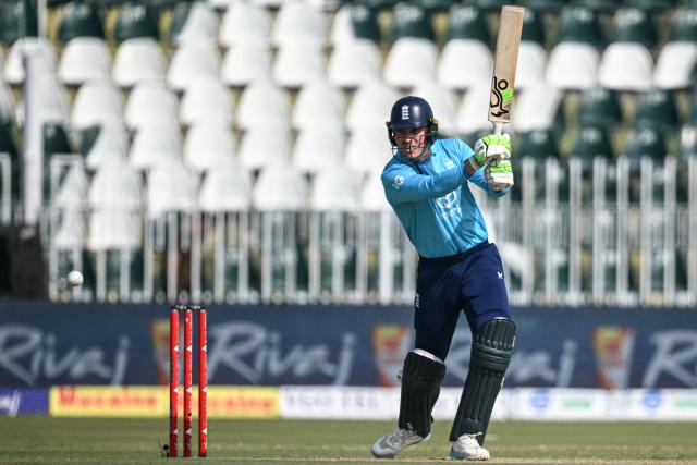 England's Tom Banton plays a shot during the one-day international (ODI) tri-series cricket match between England and Sri Lanka at the Rawalpindi Cricket Stadium in Rawalpindi on October 22, 2026. (Photo by FAROOQ NAEEM / AFP)