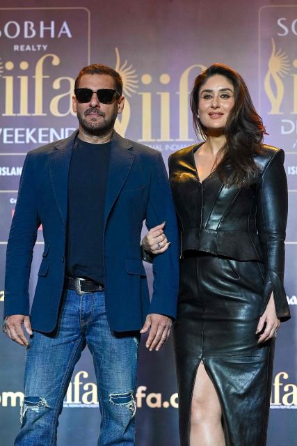 Bollywood actors Salman Khan (L) and Kareena Kapoor attend the presser for the 27th edition of the International Indian Film Academy Awards (IIFA 2027) in Mumbai on October 22, 2026. (Photo by Sujit JAISWAL / AFP)