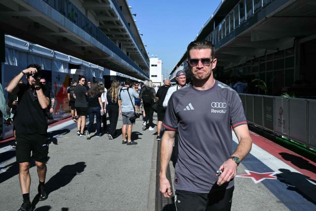 Audi's German driver Nico Hulkenberg arrives in the paddock ahead of the United States Formula One Grand Prix at the Circuit of the Americas in Austin, Texas, on October 22, 2026. The United States Grand Prix will take place on Sunday, October 25. (Photo by RONALDO SCHEMIDT / AFP)