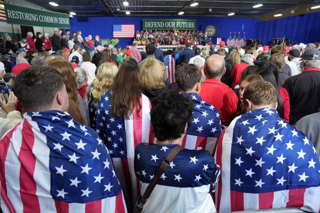 Supporters listen to Nebraska Governor Jim Pillen speak before US Vice President JD Vance appears at a campaign rally at the D&N Event Center in North Platte, Nebraska, on October 22, 2026. (Photo by Jacquelyn Martin / POOL / AFP)