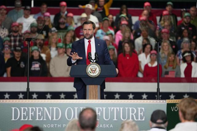 US Vice President JD Vance speaks during a campaign rally at the D&N Event Center in North Platte, Nebraska, on October 22, 2026. (Photo by Jacquelyn Martin / POOL / AFP)