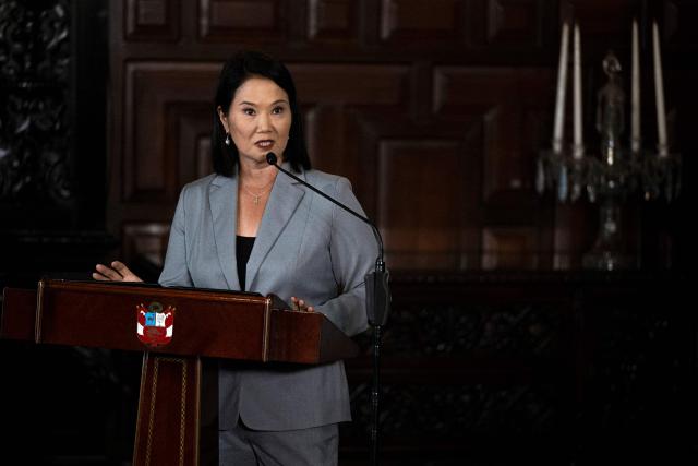 Peru's President Keiko Fujimori speaks during a press conference at the government palace in Lima on October 22, 2026. (Photo by ERNESTO BENAVIDES / AFP)