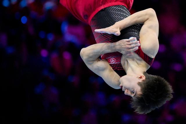 Individual Neutral Athlete Arsenii Dukhno competes on the Floor Exercise in the Men's Individual All-Around Final during the 54th FIG Artistic Gymnastics World Championships, in Rotterdam, southern Netherlands, on October 22, 2026. (Photo by JOHN THYS / AFP)