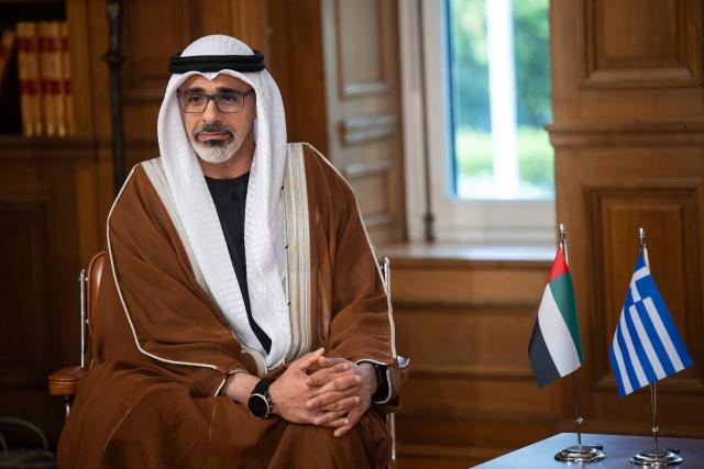 Abu Dhabi's Crown Prince Khalid bin Mohammed bin Zayed Al Nahyan poses as he meets Greek Prime Minister at the Maximos Mansion, in Athens, on October 22, 2026. (Photo by Angelos TZORTZINIS / AFP)