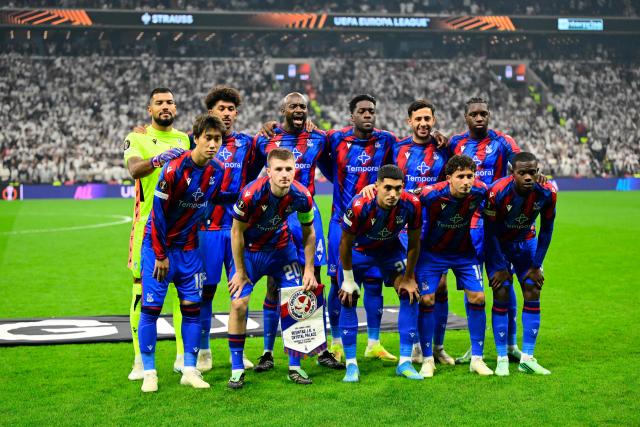 Crystal Palace's players pose for a team photograph ahead of the UEFA Europa League, league phase matchday 3, football match between Besiktas and Crystal Palace at the Besiktas Tupras Stadium in Istanbul, on October 22, 2026. (Photo by Yasin AKGUL / AFP)