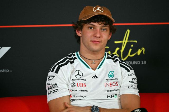 Mercedes' Italian driver Kimi Antonelli attends a press conference ahead of the United States Formula One Grand Prix at the Circuit of the Americas in Austin, Texas, on October 22, 2026. The United States Grand Prix will take place on Sunday, October 25. (Photo by ANGELA WEISS / AFP)