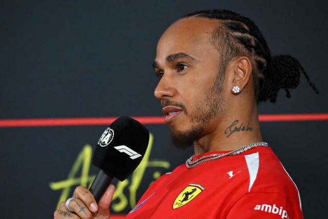 Ferrari's British driver Lewis Hamilton speaks during a press conference ahead of the United States Formula One Grand Prix at the Circuit of the Americas in Austin, Texas, on October 22, 2026. The United States Grand Prix will take place on Sunday, October 25. (Photo by ANGELA WEISS / AFP)