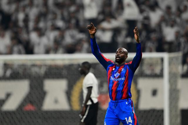Crystal Palace's forward #14 Jean-Philippe Mateta celebrates after scoring Crystal Palace's second goal during the UEFA Europa League, league phase matchday 3, football match between Besiktas and Crystal Palace at the Besiktas Tupras Stadium in Istanbul, on October 22, 2026. (Photo by Yasin AKGUL / AFP)