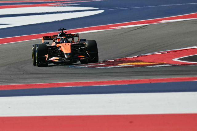 McLaren's Australian driver Oscar Piastri races during a practice session for the United States Formula One Grand Prix at the Circuit of the Americas in Austin, Texas, on October 23, 2026. (Photo by ANGELA WEISS / AFP)