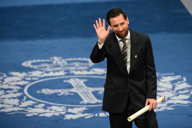 Argentine football legend Lionel Messi receives the 2026 Princess of Asturias Award for Sport during the 2026 Princess of Asturias Awards ceremony at the Campoamor theatre in Oviedo on October 23, 2026. (Photo by Miguel RIOPA / AFP)