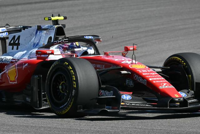 Ferrari's British driver Lewis Hamilton races during a practice session for the United States Formula One Grand Prix at the Circuit of the Americas in Austin, Texas, on October 23, 2026. (Photo by RONALDO SCHEMIDT / AFP)