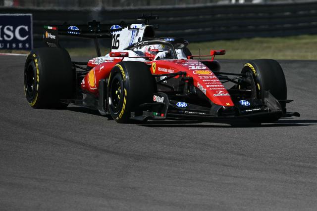 Ferrari's Monegasque driver Charles Leclerc races during a practice session for the United States Formula One Grand Prix at the Circuit of the Americas in Austin, Texas, on October 23, 2026. (Photo by RONALDO SCHEMIDT / AFP)