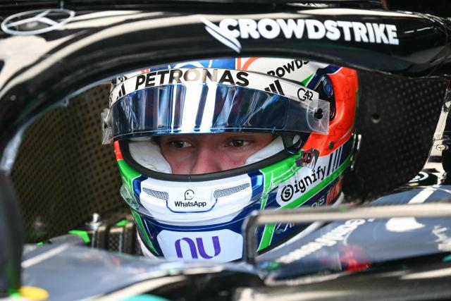 Mercedes' Italian driver Kimi Antonelli sits in his car before leaving his garage during the second practice session for the United States Formula One Grand Prix at the Circuit of the Americas in Austin, Texas, on October 23, 2026. (Photo by RONALDO SCHEMIDT / AFP)