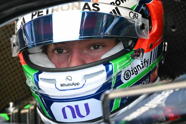 Mercedes' Italian driver Kimi Antonelli sits in his car before leaving his garage during the second practice session for the United States Formula One Grand Prix at the Circuit of the Americas in Austin, Texas, on October 23, 2026. (Photo by RONALDO SCHEMIDT / AFP)