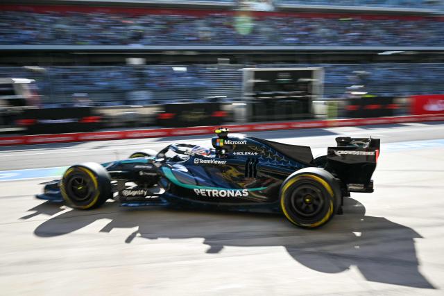 Mercedes' Italian driver Kimi Antonelli drives out of pit lane during the second practice session for the United States Formula One Grand Prix at the Circuit of the Americas in Austin, Texas, on October 23, 2026. (Photo by RONALDO SCHEMIDT / AFP)