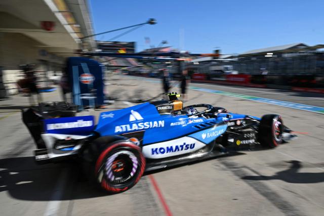 Williams' Spanish driver Carlos Sainz pulls out of his garage during the second practice session for the United States Formula One Grand Prix at the Circuit of the Americas in Austin, Texas, on October 23, 2026. (Photo by RONALDO SCHEMIDT / AFP)