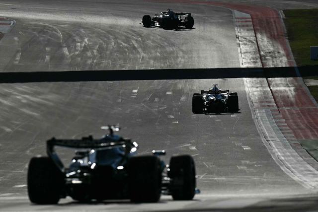 F1 drivers race during the second practice session for the United States Formula One Grand Prix at the Circuit of the Americas in Austin, Texas, on October 23, 2026. (Photo by ANGELA WEISS / AFP)