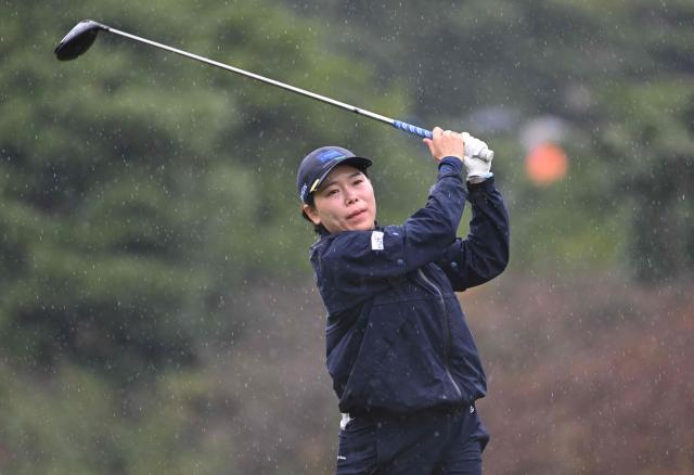 Minami Katsu of Japan tees off on the 6th hole during the third round of the LPGA Tour - BMW Ladies Championship golf tournament at Pine Beach Golf Links in Haenam on October 24, 2026. (Photo by Jung Yeon-je / AFP)