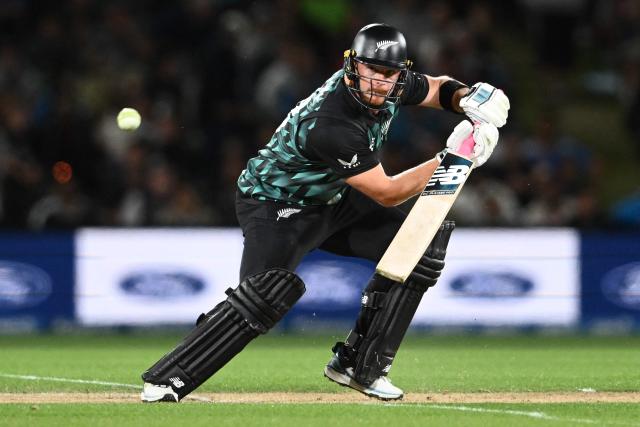 New Zealand's Glenn Phillips bats during the second Twenty20 international cricket match between New Zealand and India at Hagley Oval in Christchurch on October 24, 2026. (Photo by Sanka VIDANAGAMA / AFP)
