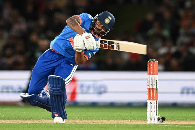 India's Nitish Kumar Reddy bats during the second Twenty20 international cricket match between New Zealand and India at Hagley Oval in Christchurch on October 24, 2026. (Photo by Sanka VIDANAGAMA / AFP)