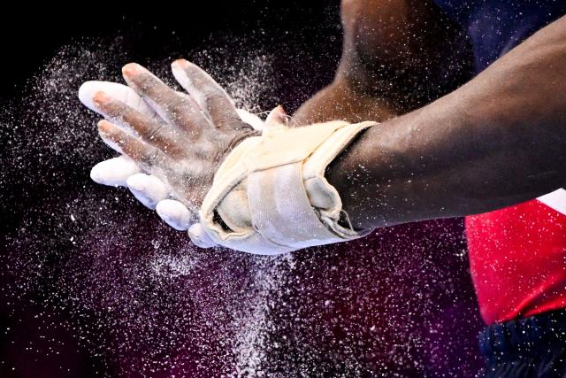 US' Frederick Richard gets ready to compete in the Men's Floor Exercise Final during the 54th FIG Artistic Gymnastics World Championships, in Rotterdam, southern Netherlands, on October 24, 2026. (Photo by JOHN THYS / AFP)