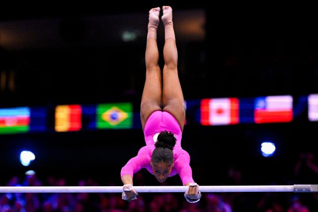 US' Skye Blakely competes in the Women's Uneven Bars Final during the 54th FIG Artistic Gymnastics World Championships, in Rotterdam, southern Netherlands, on October 24, 2026. (Photo by JOHN THYS / AFP)