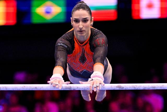 Italy's Elisa Iorio competes in the Women's Uneven Bars Final during the 54th FIG Artistic Gymnastics World Championships, in Rotterdam, southern Netherlands, on October 24, 2026. (Photo by JOHN THYS / AFP)