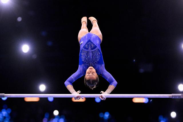 Italy's Giulia Perotti competes in the Women's Uneven Bars Final during the 54th FIG Artistic Gymnastics World Championships, in Rotterdam, southern Netherlands, on October 24, 2026. (Photo by JOHN THYS / AFP)