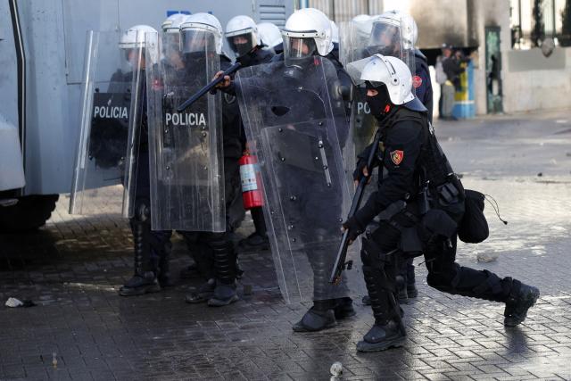 Riot police operates to disperse protesters during a national anti-government demonstration - called by the student-led protest movement to demand better support for education and prime minister's resignation, in central Tirana on October 24, 2026. (Photo by Adnan Beci / AFP)