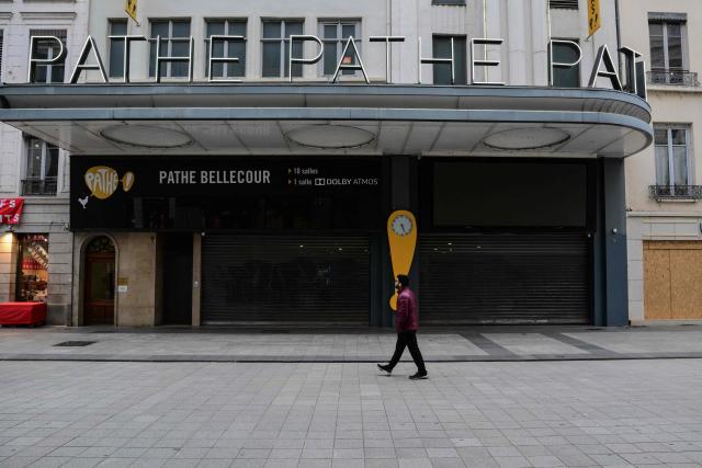 This photograph shows a closed Pathe cinema in Lyon, central France on October 24, 2026, ahead of a nationwide call for mobilisation bringing together former members of the Yellow Vest movement, labor unions, high school and university students. Protests by high school students over learning conditions sparked a movement that has since spread nationwide, fuelled by broader anger over the rising cost of living. About 70,000 security personnel will be deployed on October 24, 2026, Interior Minister said at a news conference, warning that calls for violence and looting were circulating on social media. (Photo by OLIVIER CHASSIGNOLE / AFP)