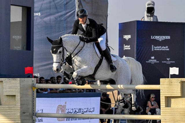 Belgium's Olivier Philippaerts competes during the Longines Global Champions Tour 2026 at the Giza pyramids, west of Cairo on October 24, 2026. (Photo by Khaled DESOUKI / AFP)