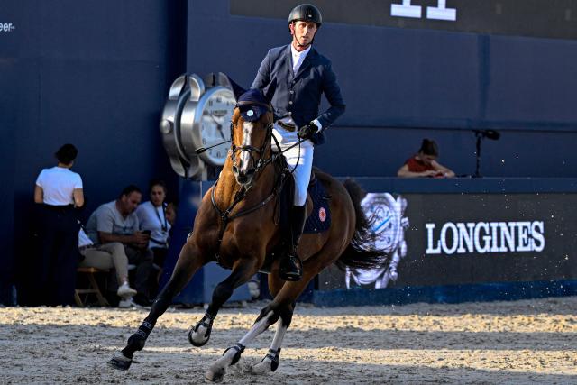 England's Ben Maher competes during the Longines Global Champions Tour 2026 at the Giza pyramids, west of Cairo on October 24, 2026. (Photo by Khaled DESOUKI / AFP)