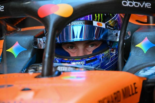 McLaren's Australian driver Oscar Piastri sits in his car as he prepares to leave his garage during the final practice session for the United States Formula One Grand Prix at the Circuit of the Americas in Austin, Texas, on October 24, 2026. (Photo by ANGELA WEISS / AFP)