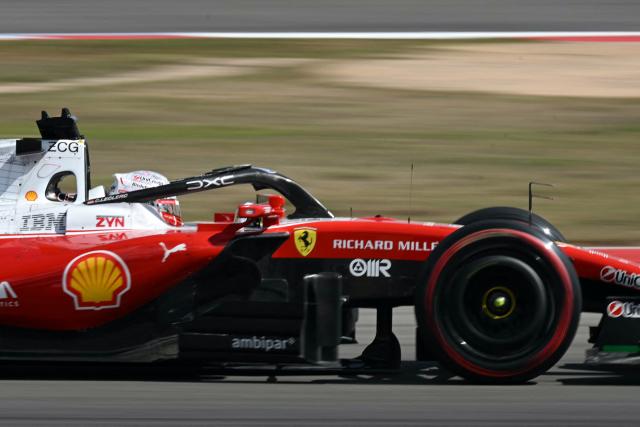 Ferrari's Monegasque driver Charles Leclerc races during the final practice session for the United States Formula One Grand Prix at the Circuit of the Americas in Austin, Texas, on October 24, 2026. (Photo by RONALDO SCHEMIDT / AFP)