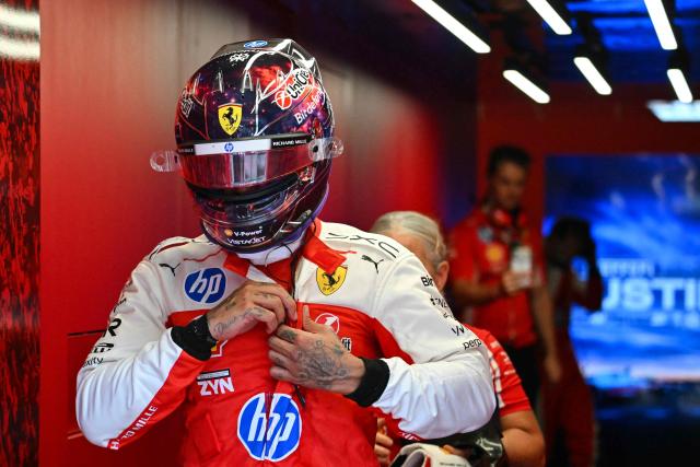 Ferrari's British driver Lewis Hamilton departs at the end of the final practice session for the United States Formula One Grand Prix at the Circuit of the Americas in Austin, Texas, on October 24, 2026. (Photo by ANGELA WEISS / AFP)