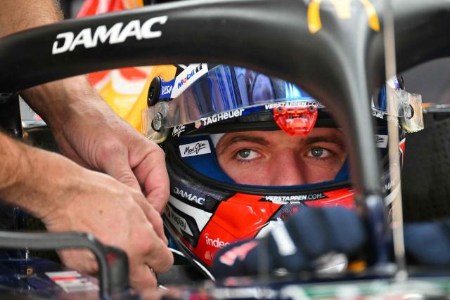 Red Bull Racing's Dutch driver Max Verstappen sits in his car in the garage before the start of the final practice session for the United States Formula One Grand Prix at the Circuit of the Americas in Austin, Texas, on October 24, 2026. (Photo by ANGELA WEISS / AFP)