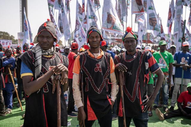 Supporters of the All Progressives Congress (APC) poses for a photograph during a presidential campaign flag-off rally at the Ranchers Bess stadium in Kaduna, on October 24, 2026. Nigerian President Bola Tinubu launches his re-election campaign on Saturday facing voter anger over insecurity and economic hardships. (Photo by Light Oriye Tamunotonye / AFP)