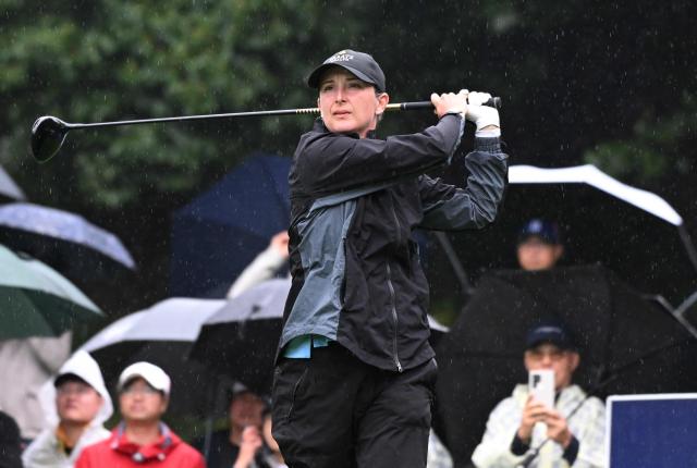 Lindy Duncan of the US tees off on the 2nd hole during the final round of the LPGA Tour - BMW Ladies Championship golf tournament at Pine Beach Golf Links in Haenam on October 25, 2026. (Photo by Jung Yeon-je / AFP)