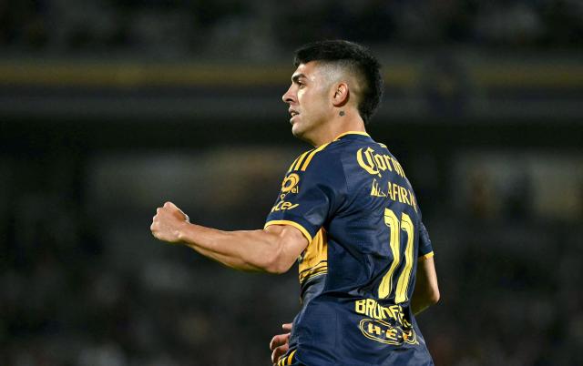 Tigres' Argentine midfielder #11 Juan Brunetta celebrates after scoring the equalising goal during the Liga MX Apertura tournament football match between Pumas and Tigres at the Olimpico Universitario stadium in Mexico City on October 24, 2026. (Photo by Yuri CORTEZ / AFP)