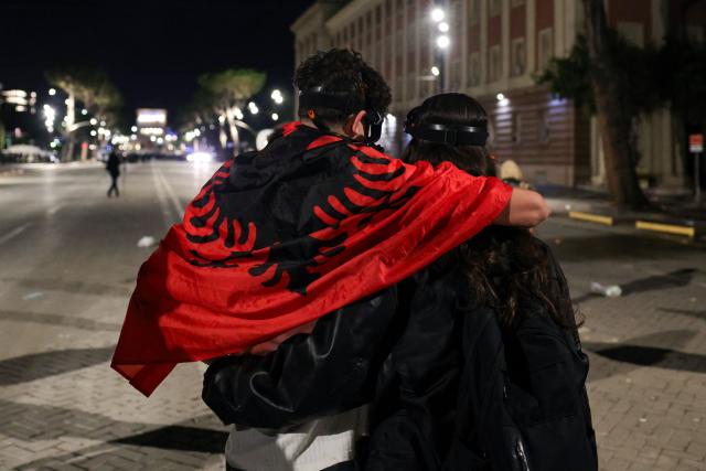 Protesters attend an anti-government demonstration - called by the student-led protest movement to denounce poor study conditions and corruption and to demand prime minister's resignation, in central Tirana on October 25, 2026. (Photo by Adnan Beci / AFP)