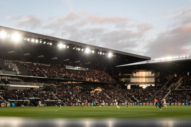 This photograph shows a general view of the Stade Raymond-Kopa during the French L1 football match between SCO Angers and FC Lorient in Angers on October 25, 2026. (Photo by Guillaume SALIGOT / AFP)