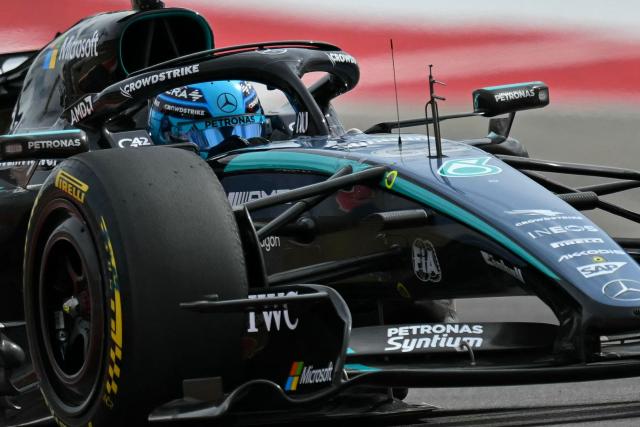 Mercedes' British driver George Russell races during the United States Formula One Grand Prix at the Circuit of the Americas in Austin, Texas, on October 25, 2026. (Photo by ANGELA WEISS / AFP)