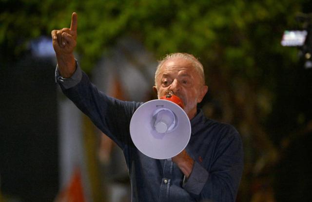 Brazil's President and presidential candidate Luiz Inacio Lula da Silva delivers a speech to supporters after winning the presidential runoff election in Sao Paulo, Brazil, on October 25, 2026. Lula da Silva pulled off a dramatic comeback on October 25, 2026, as he clinched election victory against right-wing senator Flavio Bolsonaro, who trounced him in the first round. (Photo by Juan BARRETO / AFP)