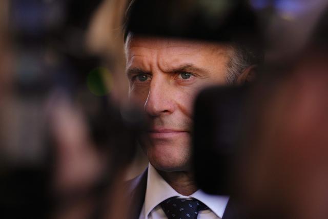 EDITORS NOTE: Graphic content / France's President Emmanuel Macron looks on as he addresses media in Marseille, southern France on October 26, 2026, during a visit to notice the 'return of republican order' after the violence and looting that punctuated the citizen mobilization of October 17, 2026. Protests by high school students over learning conditions sparked a movement that has since spread nationwide, fuelled by broader anger over the rising cost of living. (Photo by Aurelien Morissard / POOL / AFP)