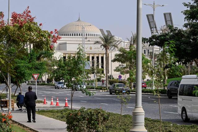This photograph shows the Egyptian Parliament building in the New Administrative Capital on October 26, 2026. Egypt's parliament authorised on October 26 sending military support to Saudi Arabia to defend against Houthi attacks, following a request from the president. (Photo by Khaled DESOUKI / AFP)