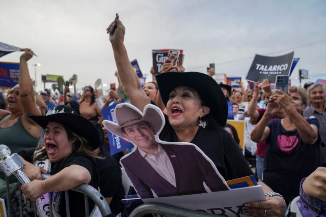 People cheer as Democratic senatorial candidate James Talarico, speaks during a joint campaign event in Weslaco, Texas on October 25, 2026. Texas Democratic candidates for the midterm elections participate in joint campaign event ahead of the November 3 midterm elections (Photo by Gabriel V. Cardenas / AFP)