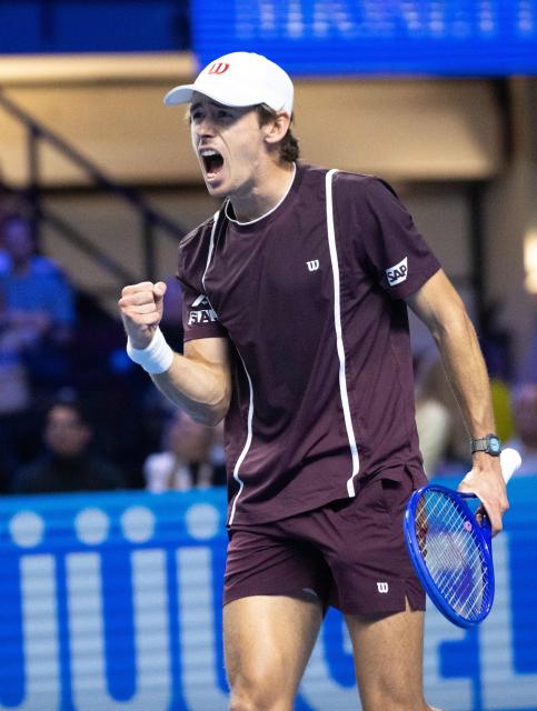 Australia’s Alex de Minaur celebrates his victory over Czech Republic’s Tomas Machac (not in the picture) during the Erste Bank Open 2026 ATP 500 tournament in Vienna, Austria on October 26, 2026. (Photo by Joe Klamar / AFP)